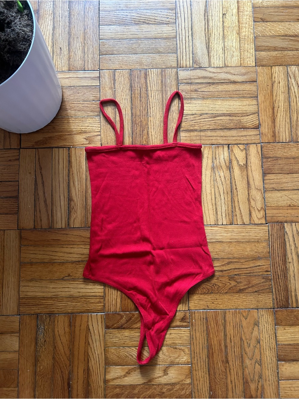 Brandy Melville Red Ribbed One-Piece Bodysuit